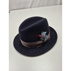Magill Fedora Hat Trilby Fitted Mens S Blue Wool Felt Lined Feather Canada